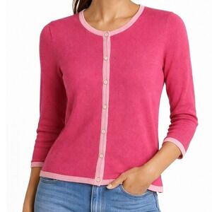 Talbots Petite Pink Cardigan Lightweight Button Front Trim Sweater Small